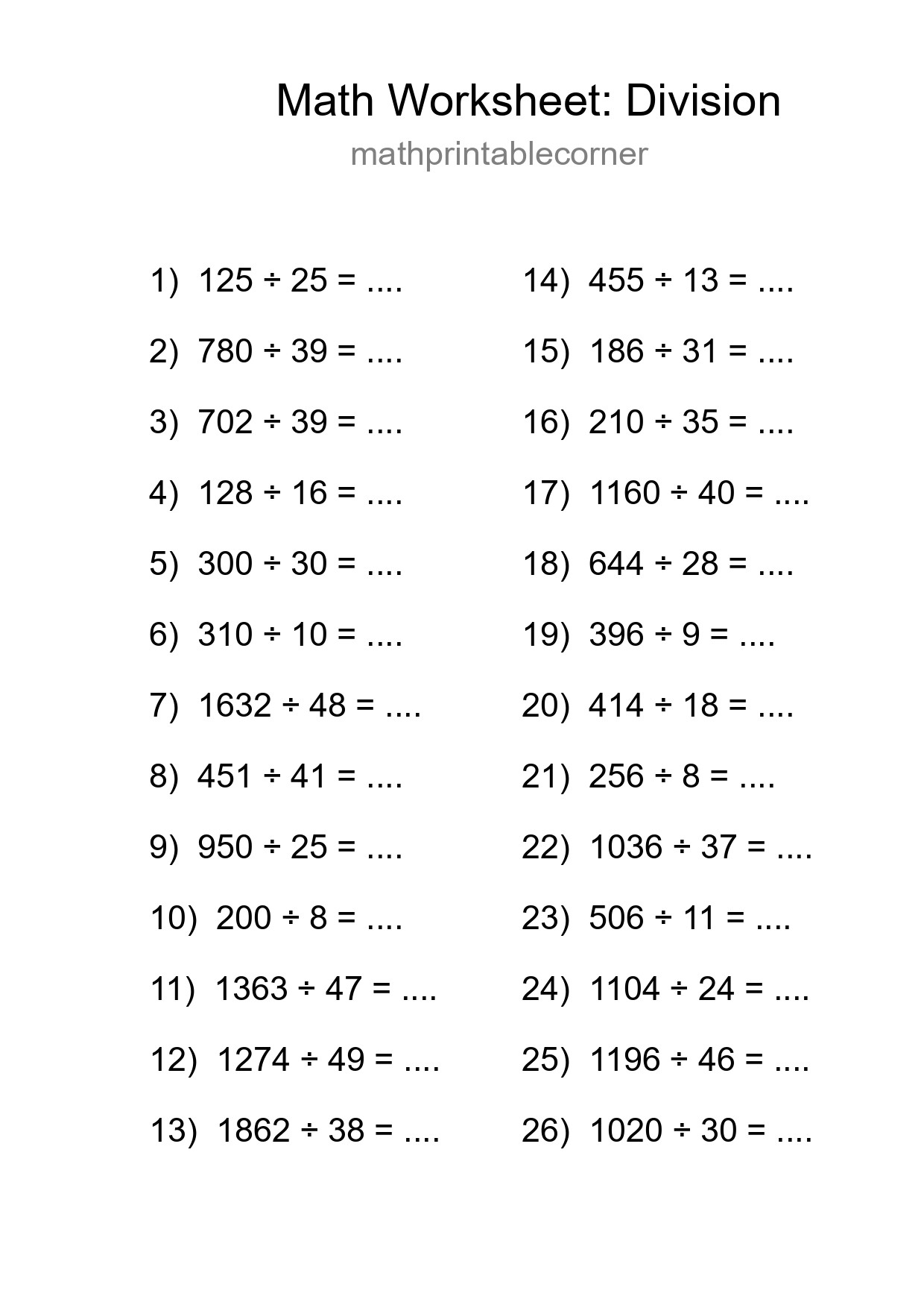 Grade 2 Division Practice Worksheet (26 Problems) - Part 191