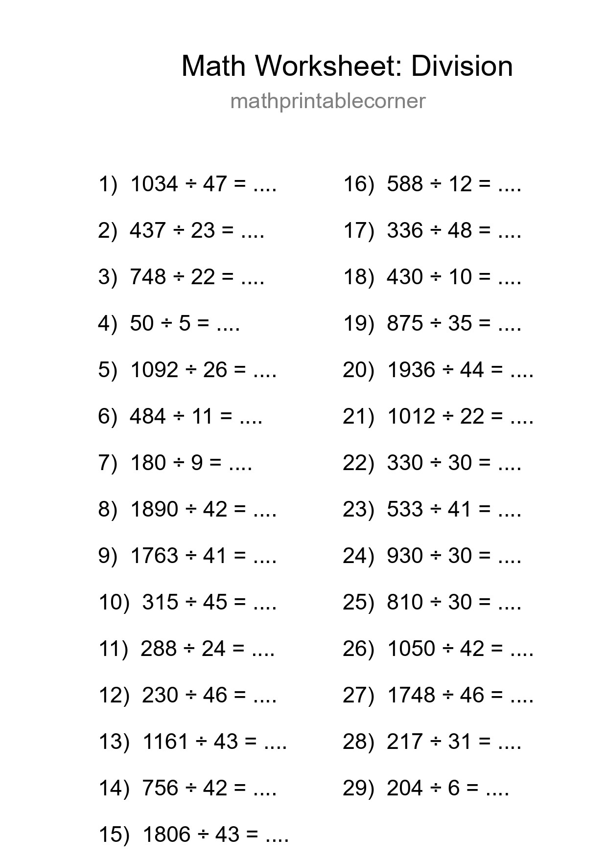 Grade 2 Division Practice Worksheet (29 Problems) - Part 114