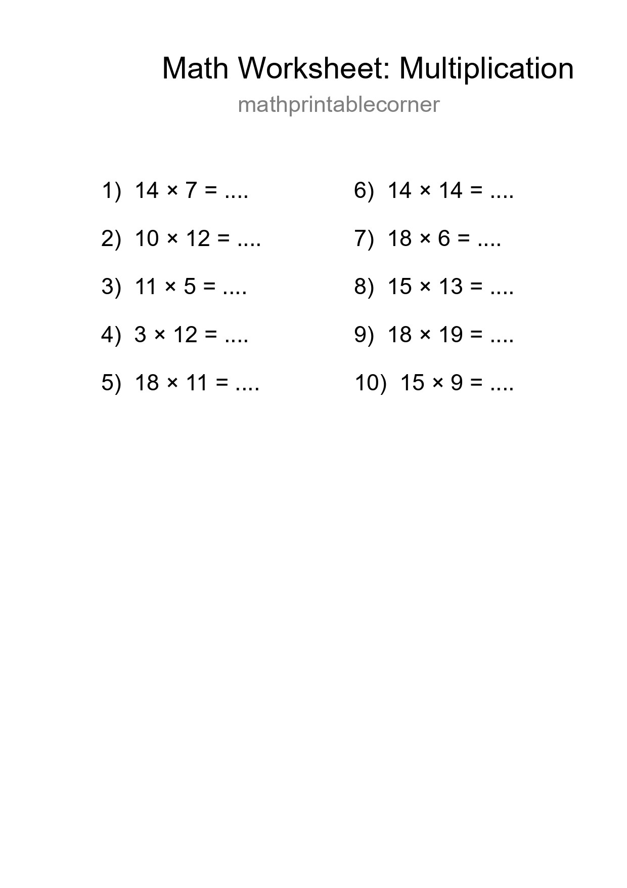 Grade 2 Multiplication Practice Worksheet (10 Problems) - Part 194