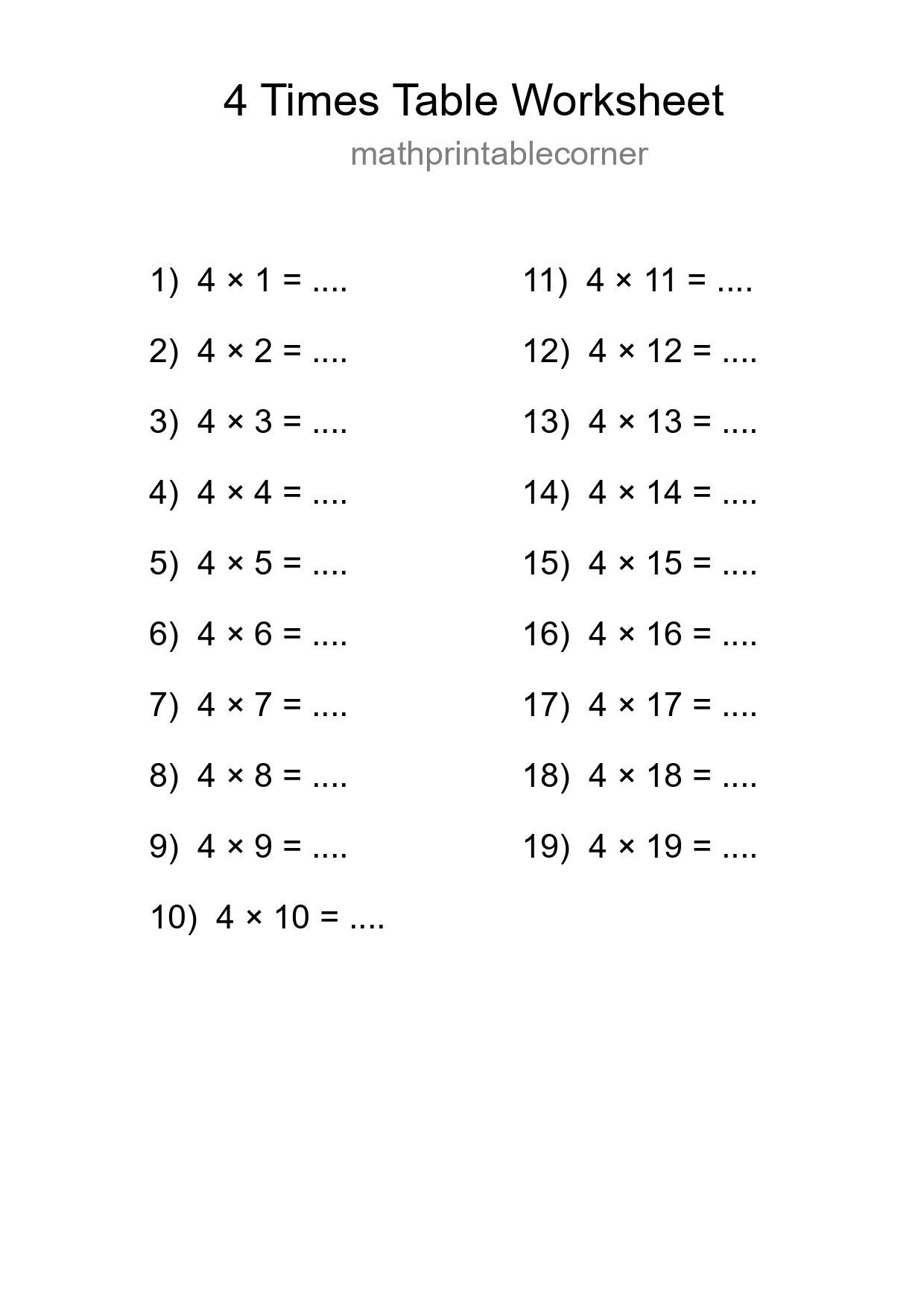 Grade 2 Multiplication Table 4 Practice - Part 251
