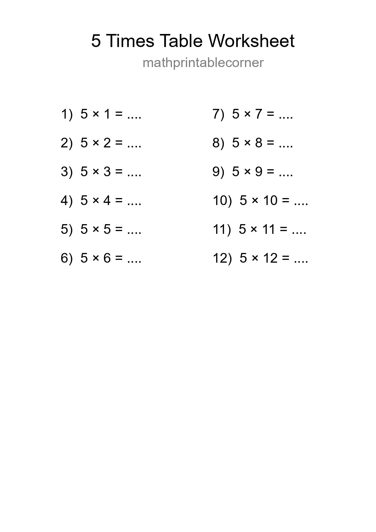 Grade 2 Multiplication Table 5 Practice - Part 108