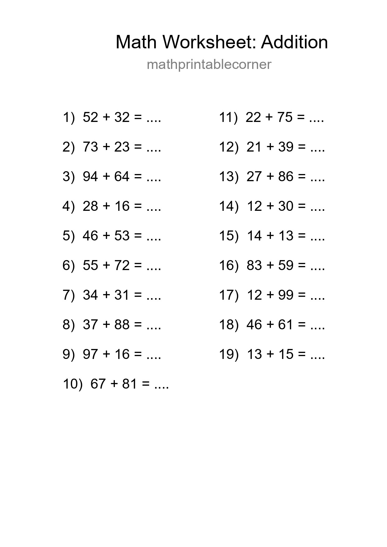 Grade 3 Addition Practice Worksheet (19 Problems) - Part 298