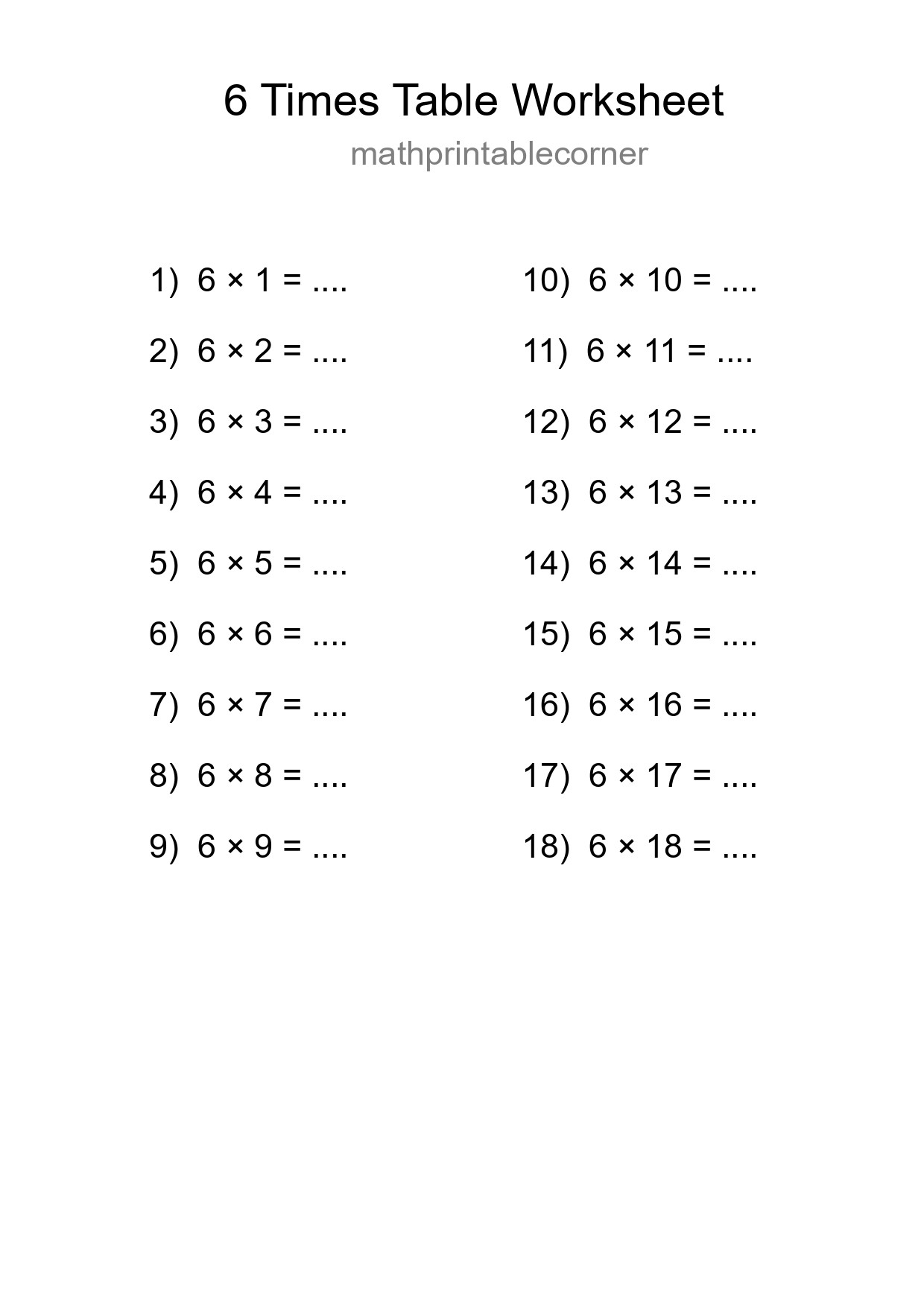 Grade 3 Multiplication Table 6 Practice - Part 86
