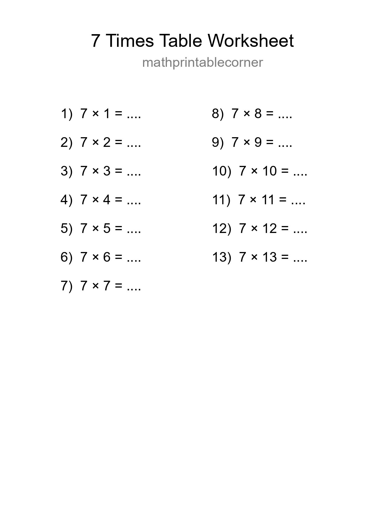 Grade 3 Multiplication Table 7 Practice - Part 262