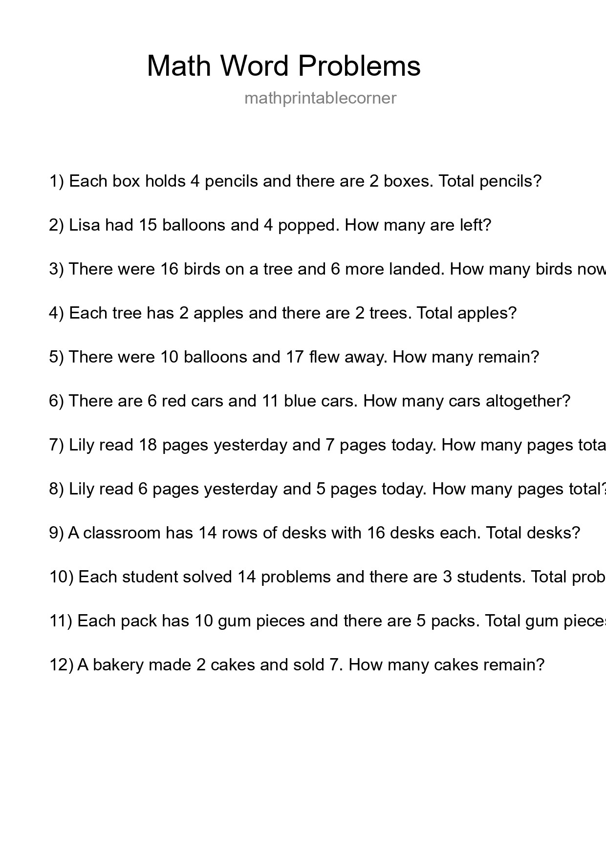 Math Word Problem Worksheet