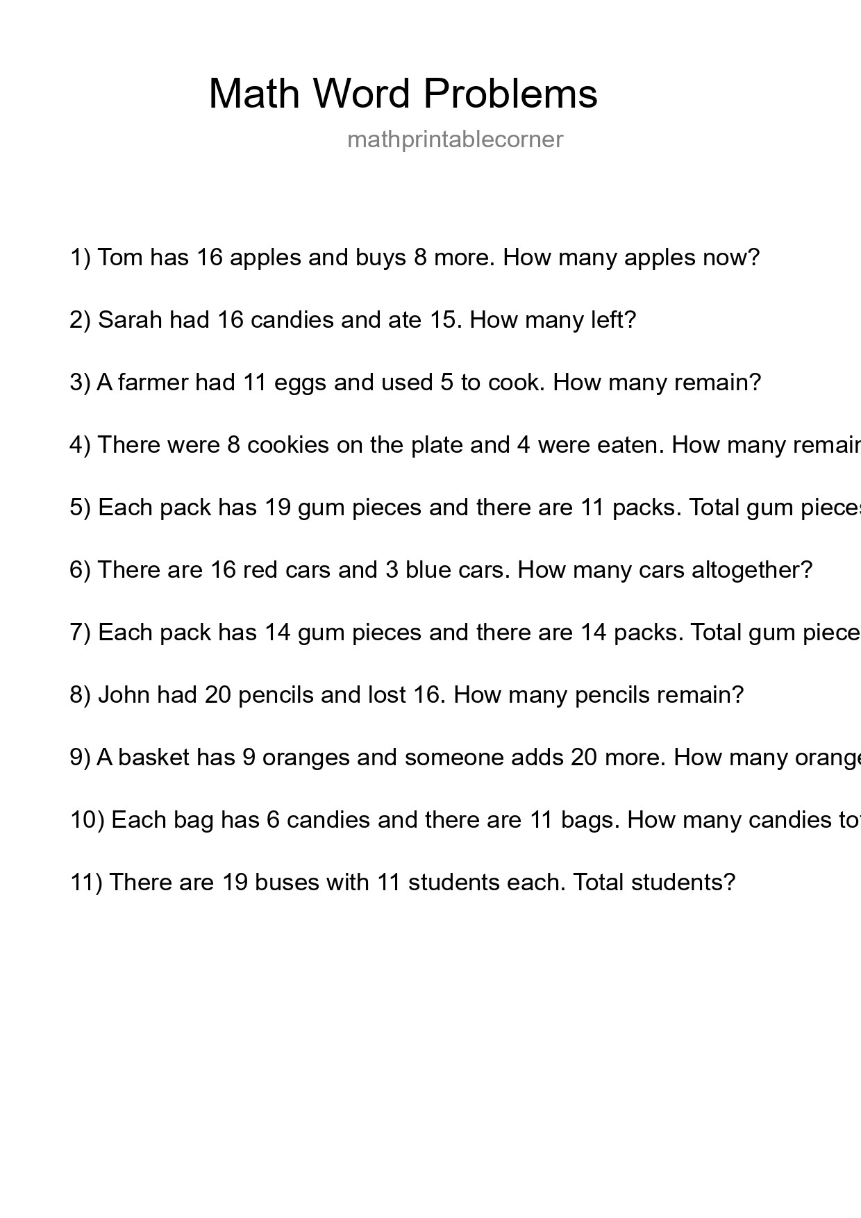 Math Word Problem Worksheet
