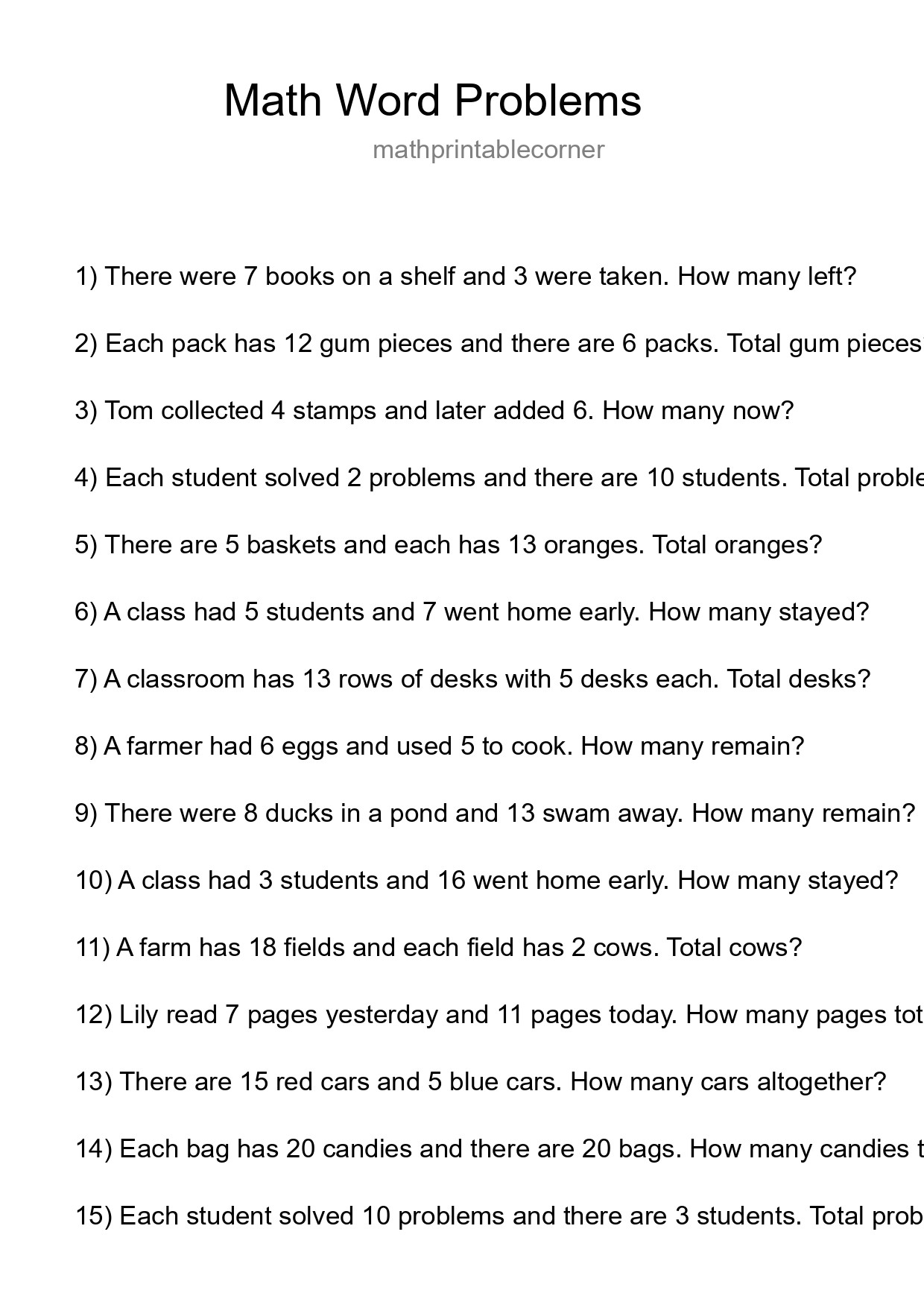Math Word Problem Worksheet