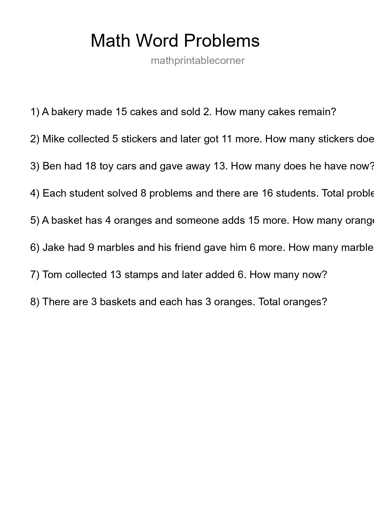 Math Word Problem Worksheet
