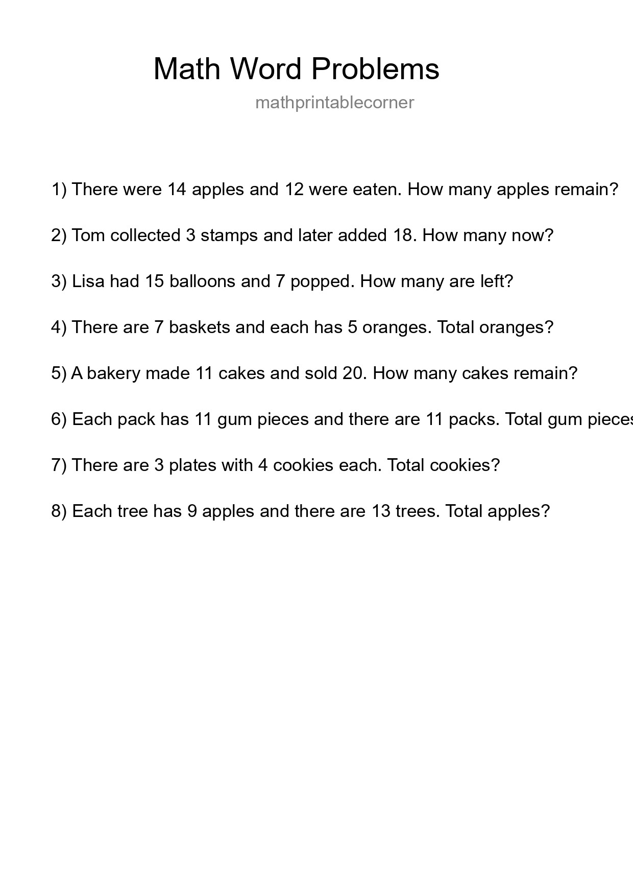 Math Word Problem Worksheet