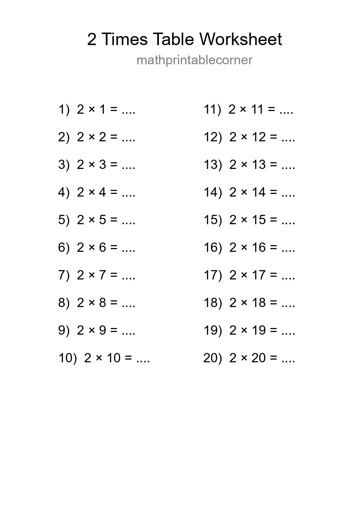 Printable 2 Times Table Worksheet For Grade 2 - Part 53