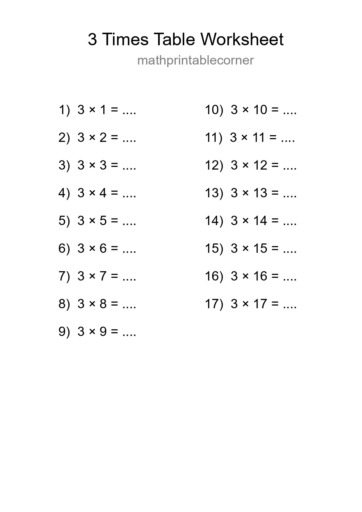 Printable 3 Times Table Worksheet For Grade 2 - Part 119