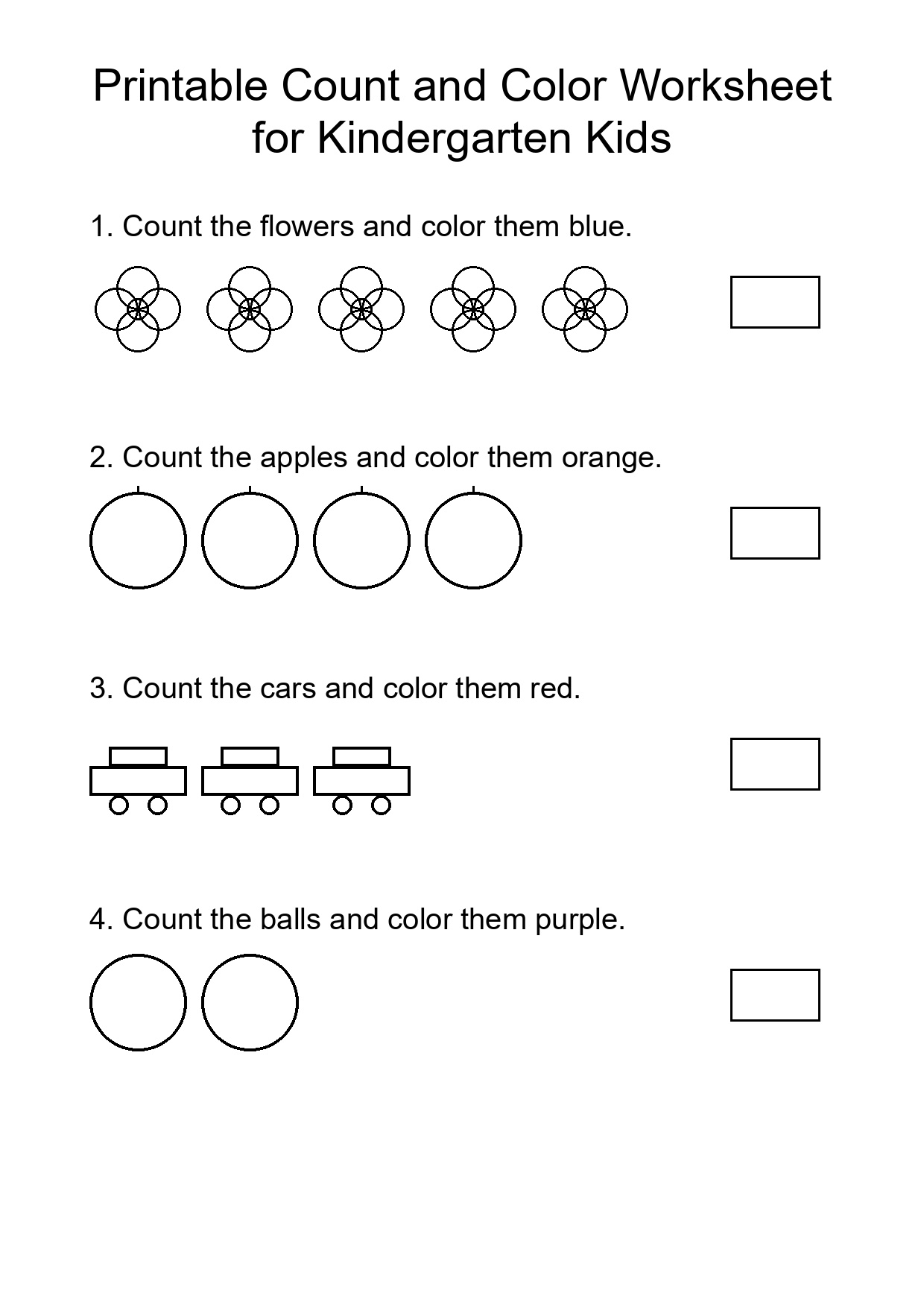 Printable Count and Color Worksheet for Kindergarten Kids