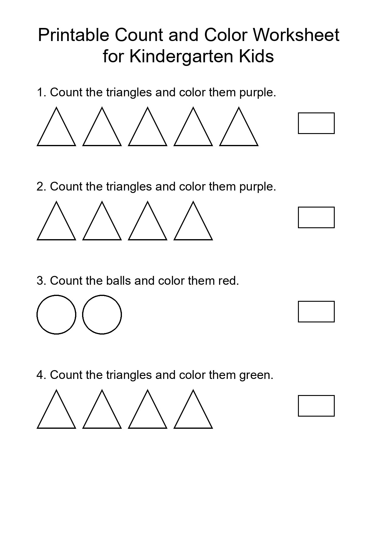 Printable Count and Color Worksheet for Kindergarten Kids