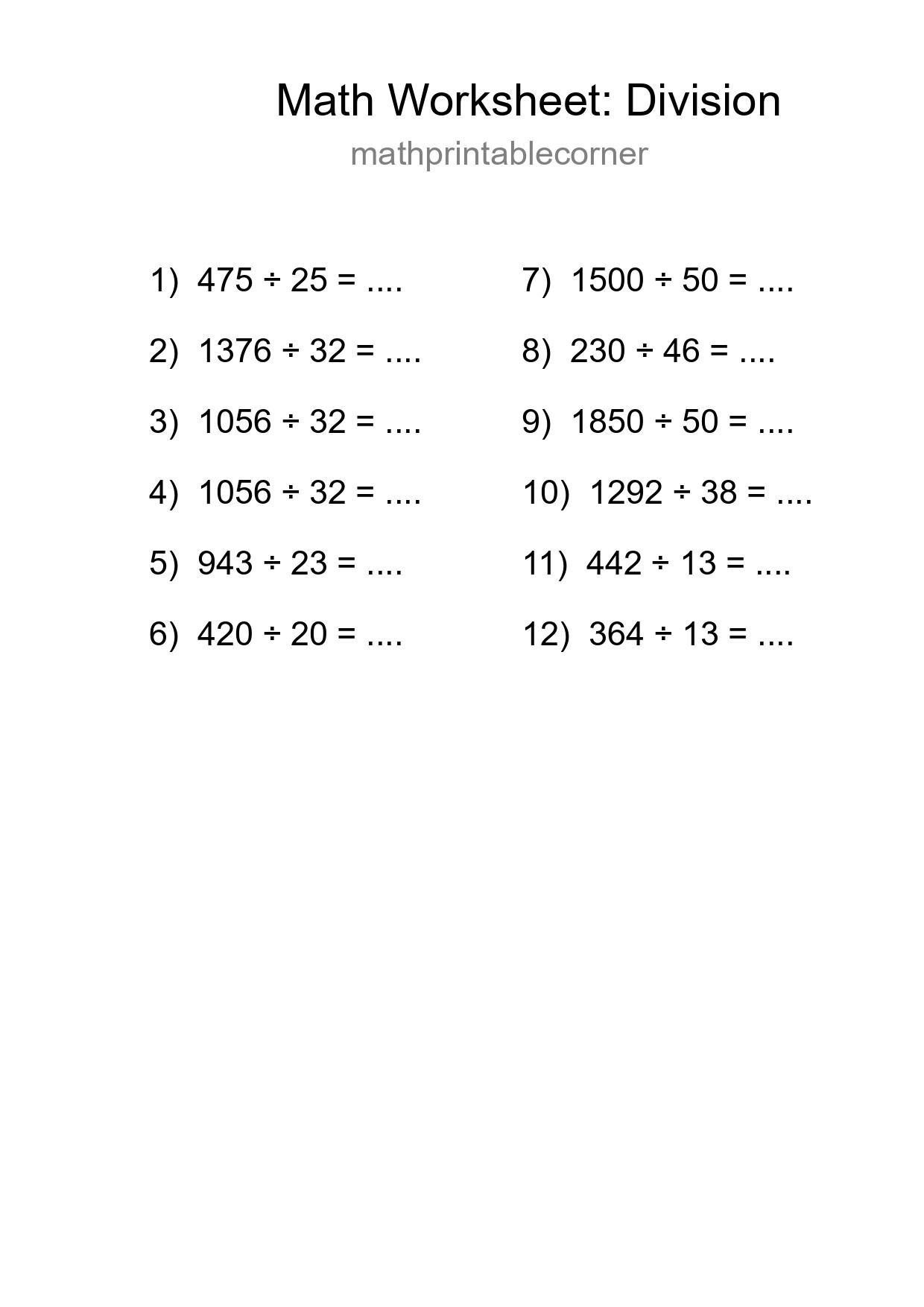 Printable Free 12 Division Math Worksheet For Grade 2 - Part 180