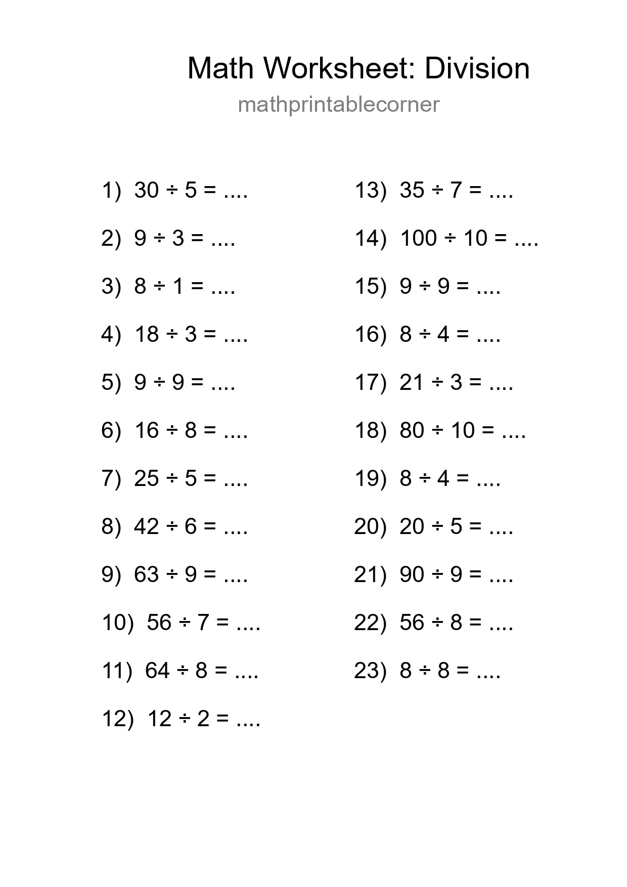 Printable Free 23 Division Math Worksheet For Grade 1 - Part 92